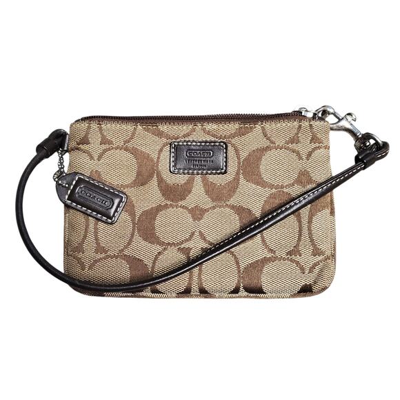 Coach Signature Corner Zip Wristlet Brown Monogram - Picture 1 of 7